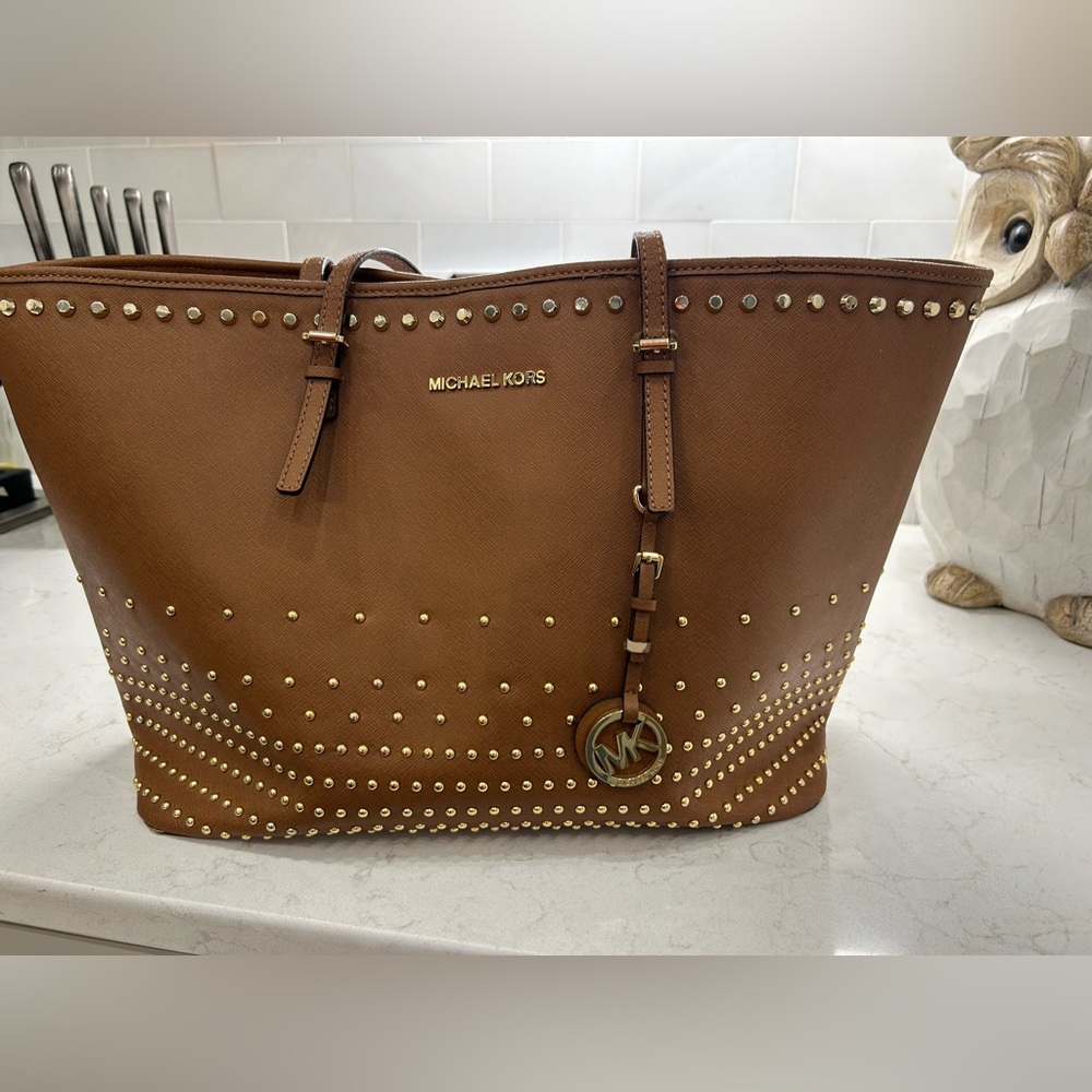 Michael Kors Gold Studded Brown Tote